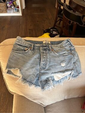 We The Free Light Blue Distressed Denim Cutoff Shorts